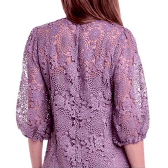Johnny Was Lorrie Purple Crochet Lace Mini Dress Puff Sleeves Size Medium - Picture 3 of 14